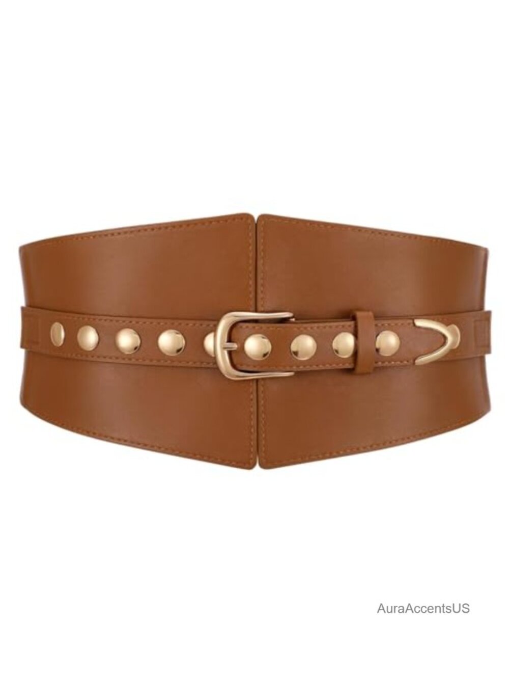 Wide Elastic Stretchy Waist Belt Faux Leather Gold Rivet Buckle